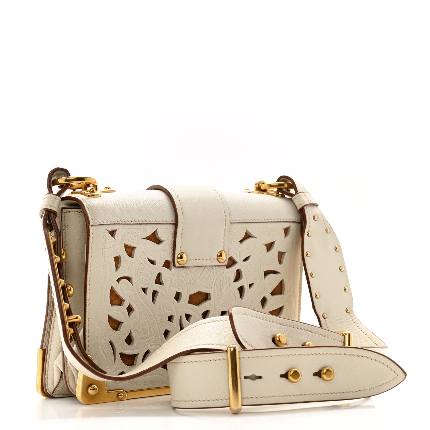 Prada City Calf Saffiano Laser Cut Cahier Bag Talco 3 of 16