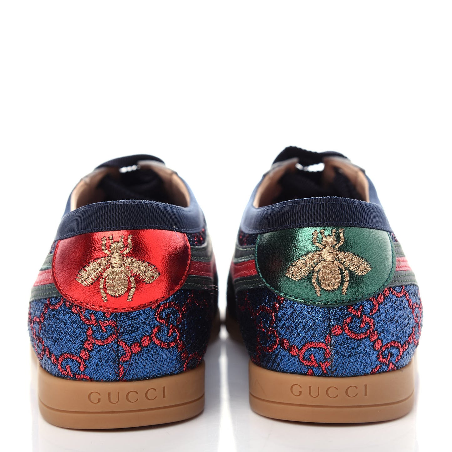 Lurex Calfskin Web GG Monogram Womens Falacer Sneakers 35.5 Iridescent Blue Iridescent Red Silver