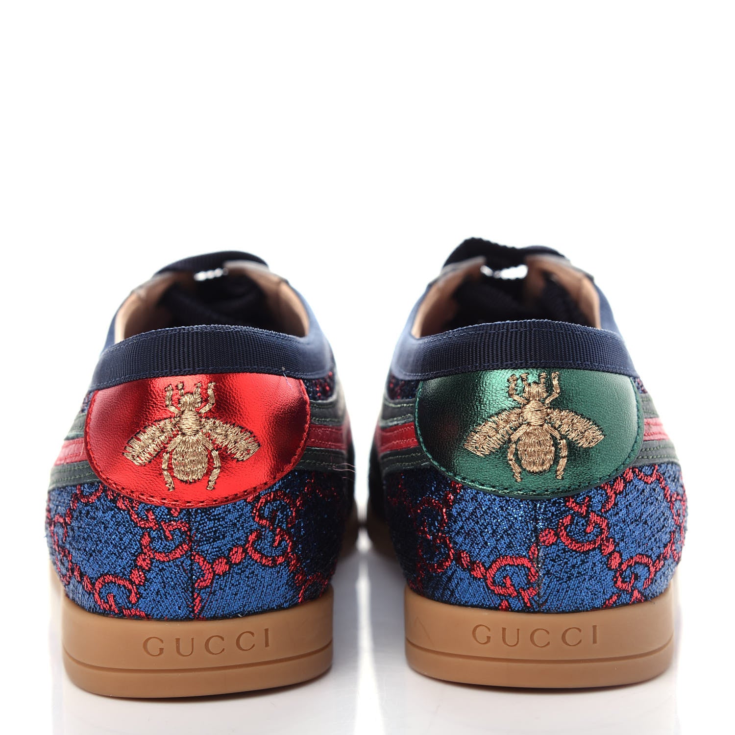 Gucci Lurex Calfskin Web GG Monogram Womens Falacer Sneakers 35.5 Iridescent Blue Iridescent Red Silver 7 of 11