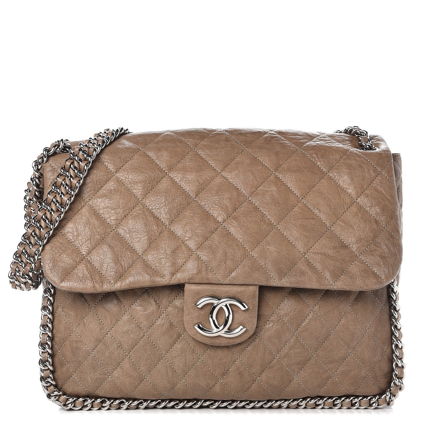 Washed Lambskin Quilted Maxi Chain Around Flap Taupe