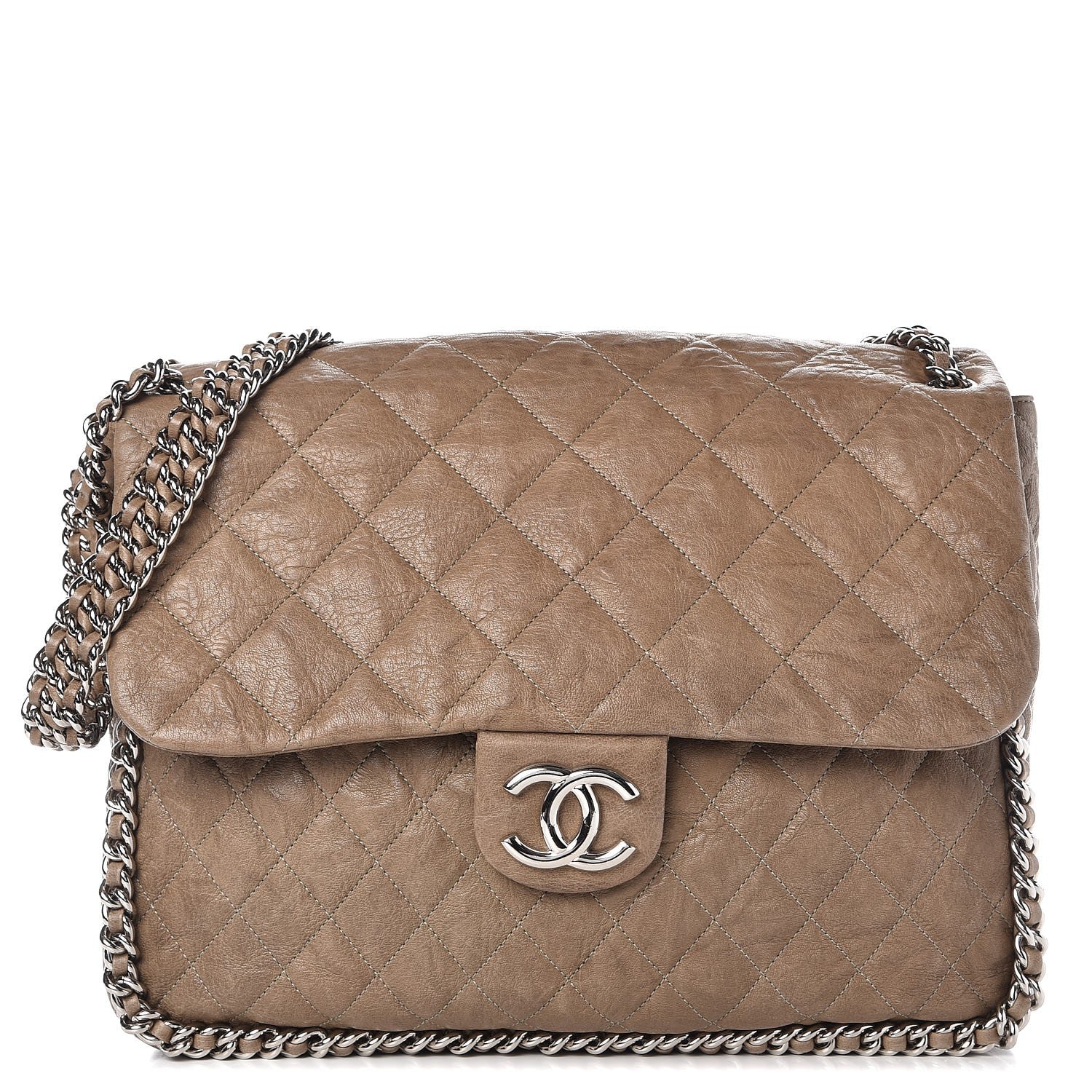 Chanel Washed Lambskin Quilted Maxi Chain Around Flap Taupe 1 of 7