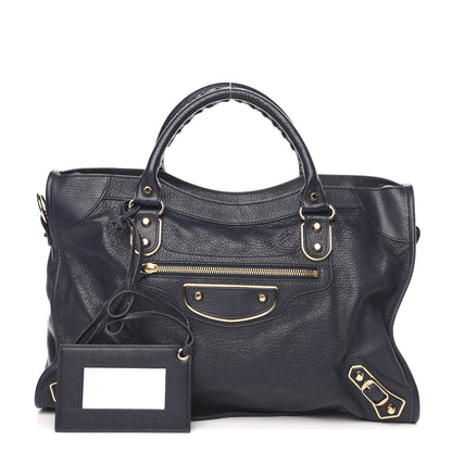 Balenciaga Chevre Gold Metallic Edge Hardware City Bleu Nuit Dark Sea 1 of 12