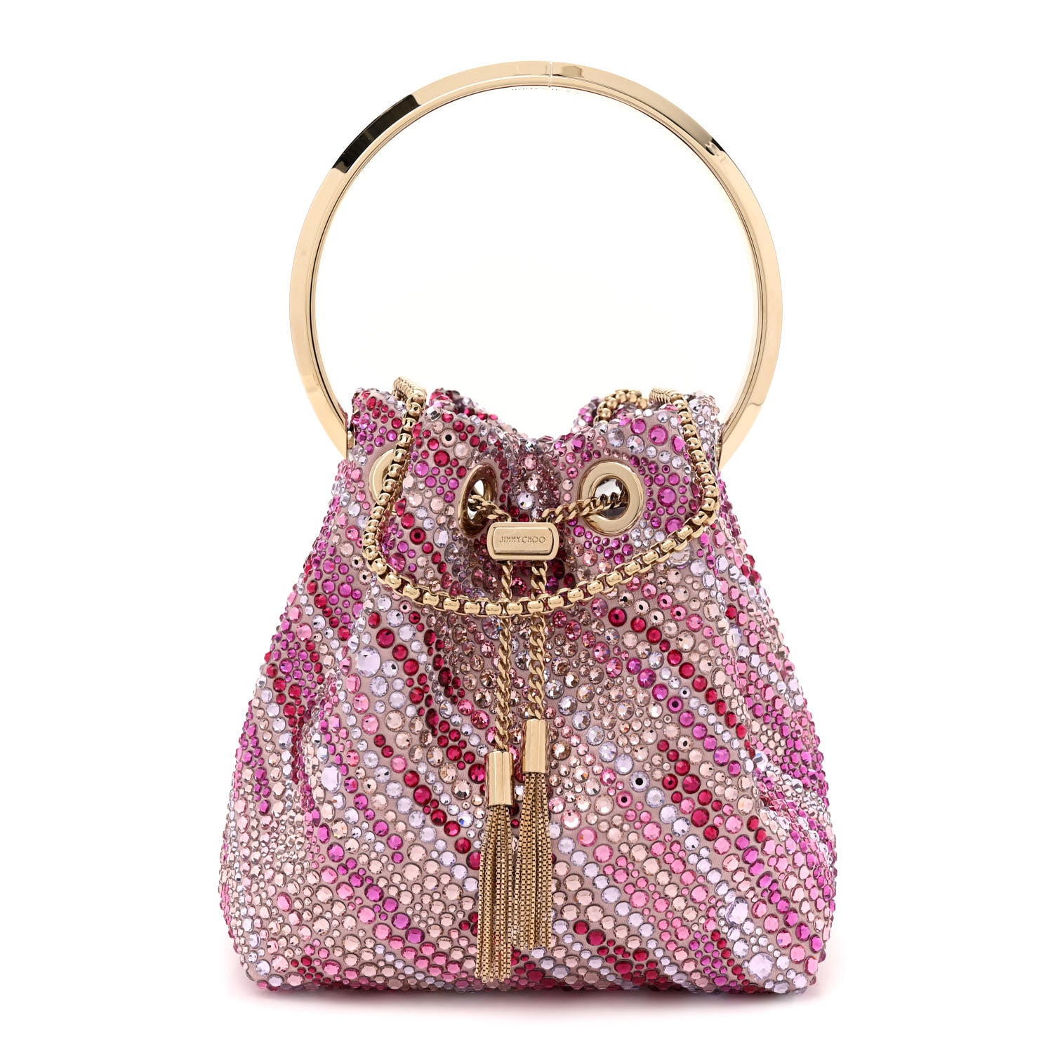 Jimmy Choo Satin Wave Degrade Hotfix Crystal Embellished Bon Bon Bucket Bag Pink Mix 1 of 9