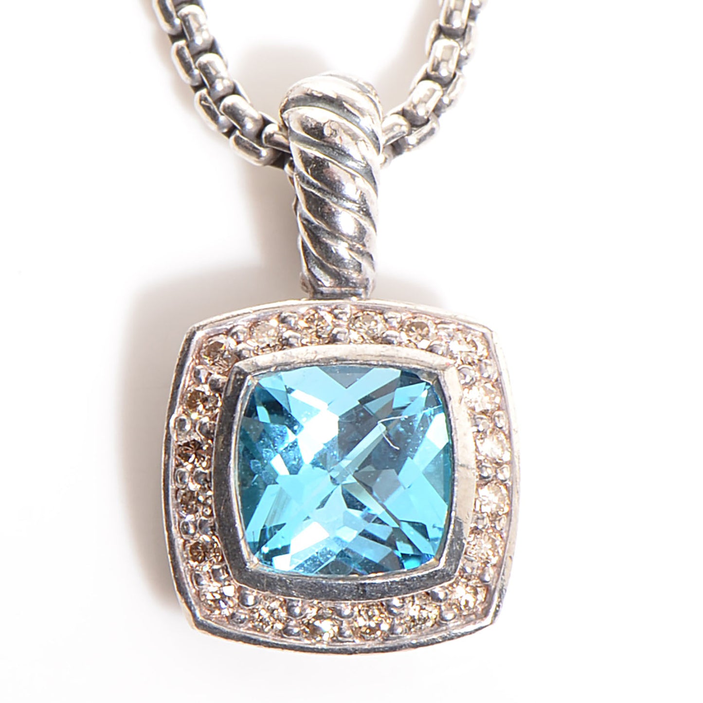 Sterling Silver Diamond Blue Topaz 7mm Petite Albion Pendant Necklace