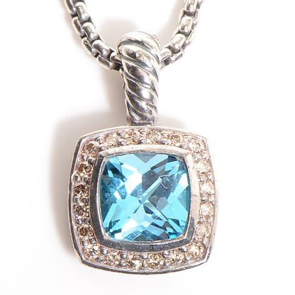 David Yurman Sterling Silver Diamond Blue Topaz 7mm Petite Albion Pendant Necklace 3 of 5