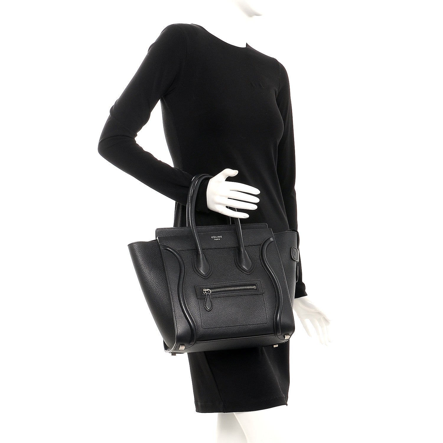 Celine Drummed Calfskin Micro Luggage Black 2 of 10