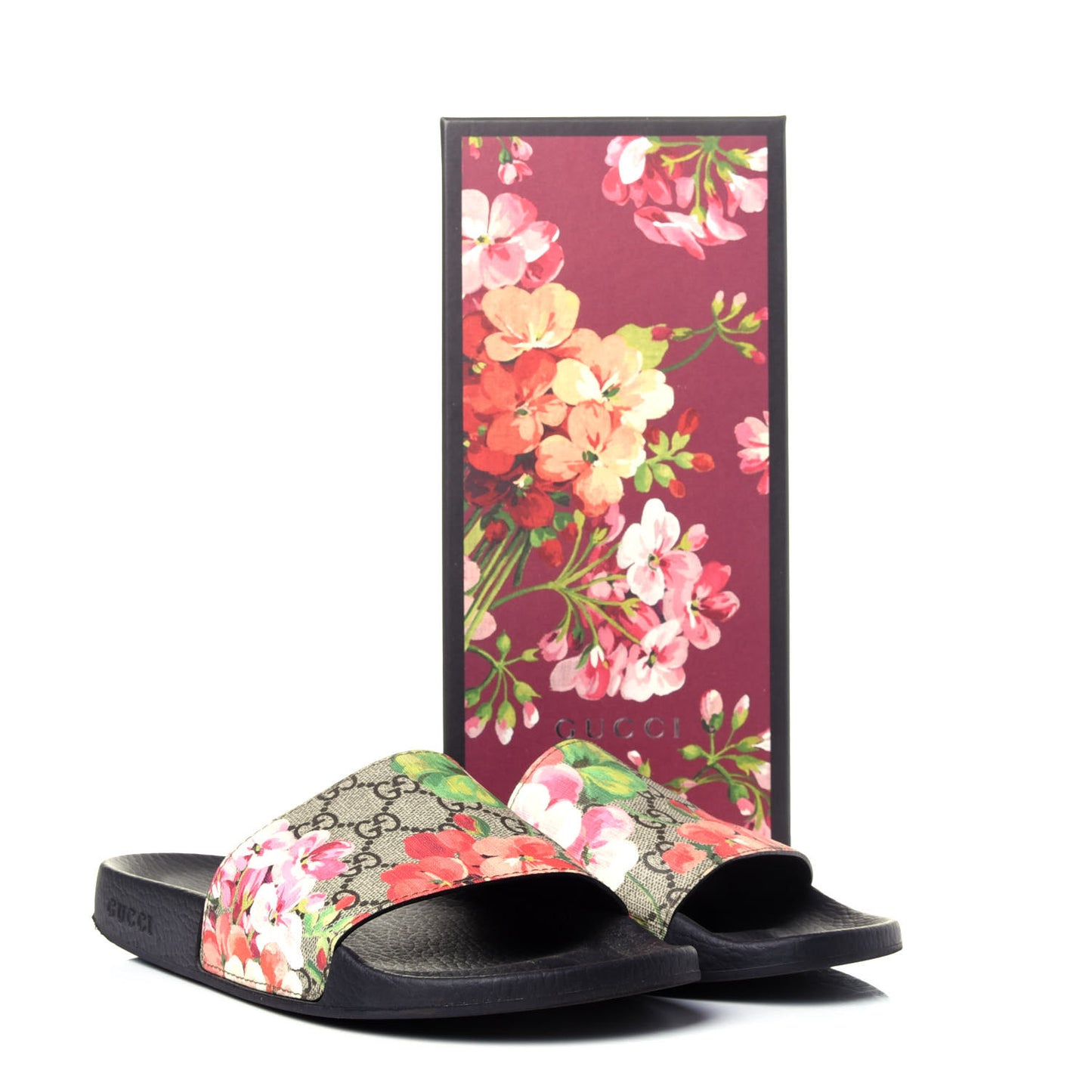 GG Supreme Monogram Blooms Slide Sandals 41 Beige Multicolor