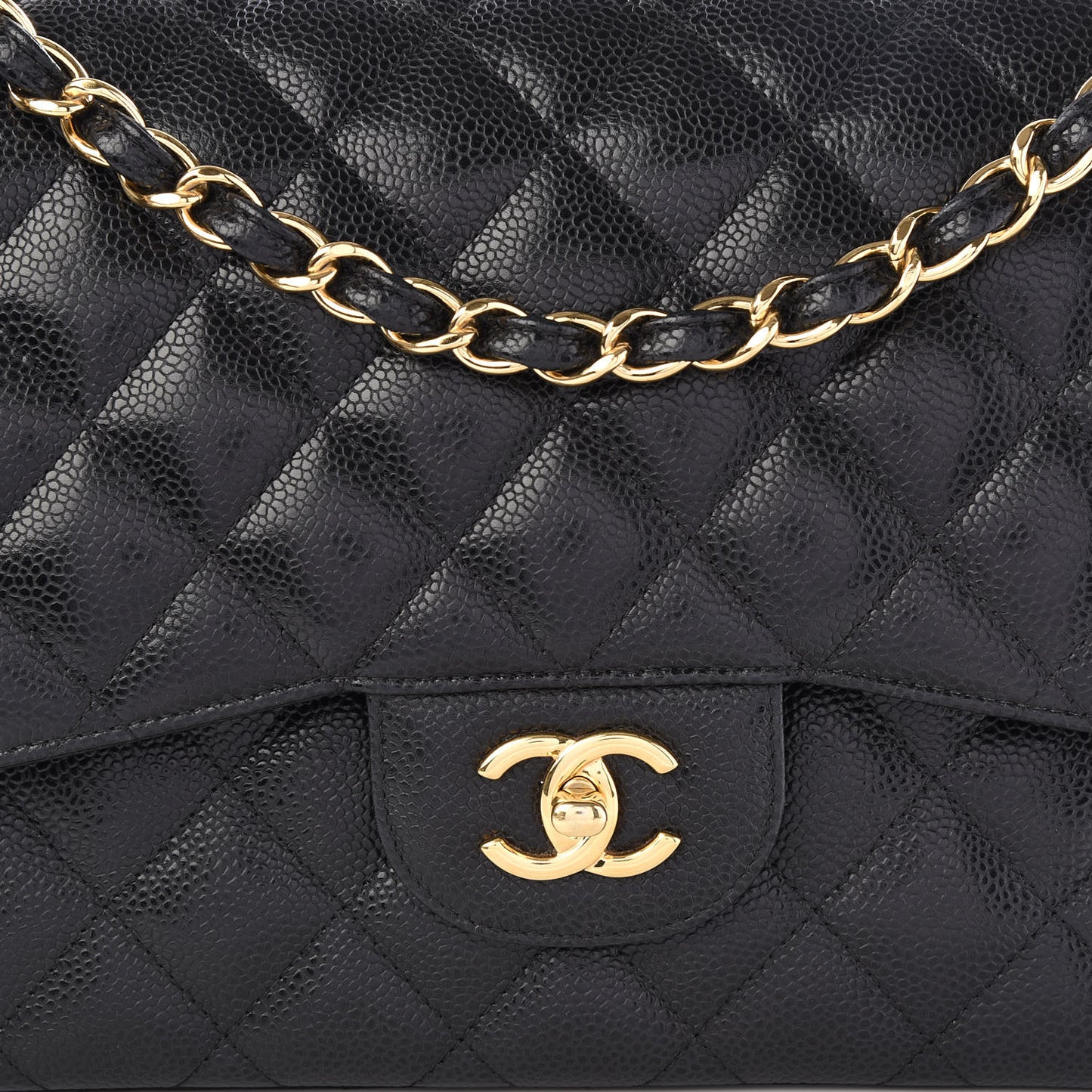 Caviar Quilted Jumbo Double Flap Black