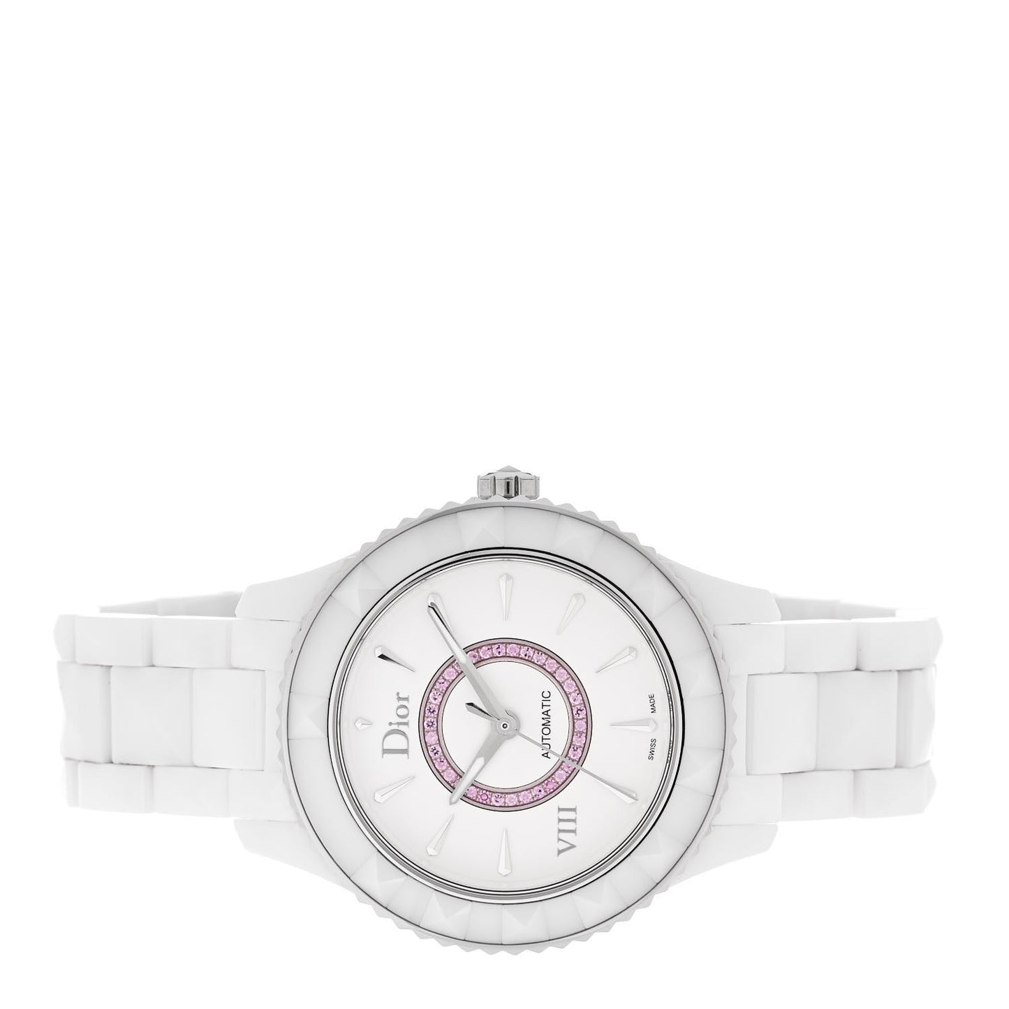 Stainless Steel Ceramic Pink Sapphire 38mm Dior VIII Automatic Watch White