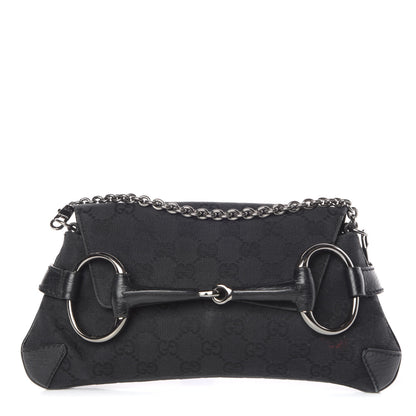 Gucci Monogram Horsebit Chain Clutch Black 1 of 9