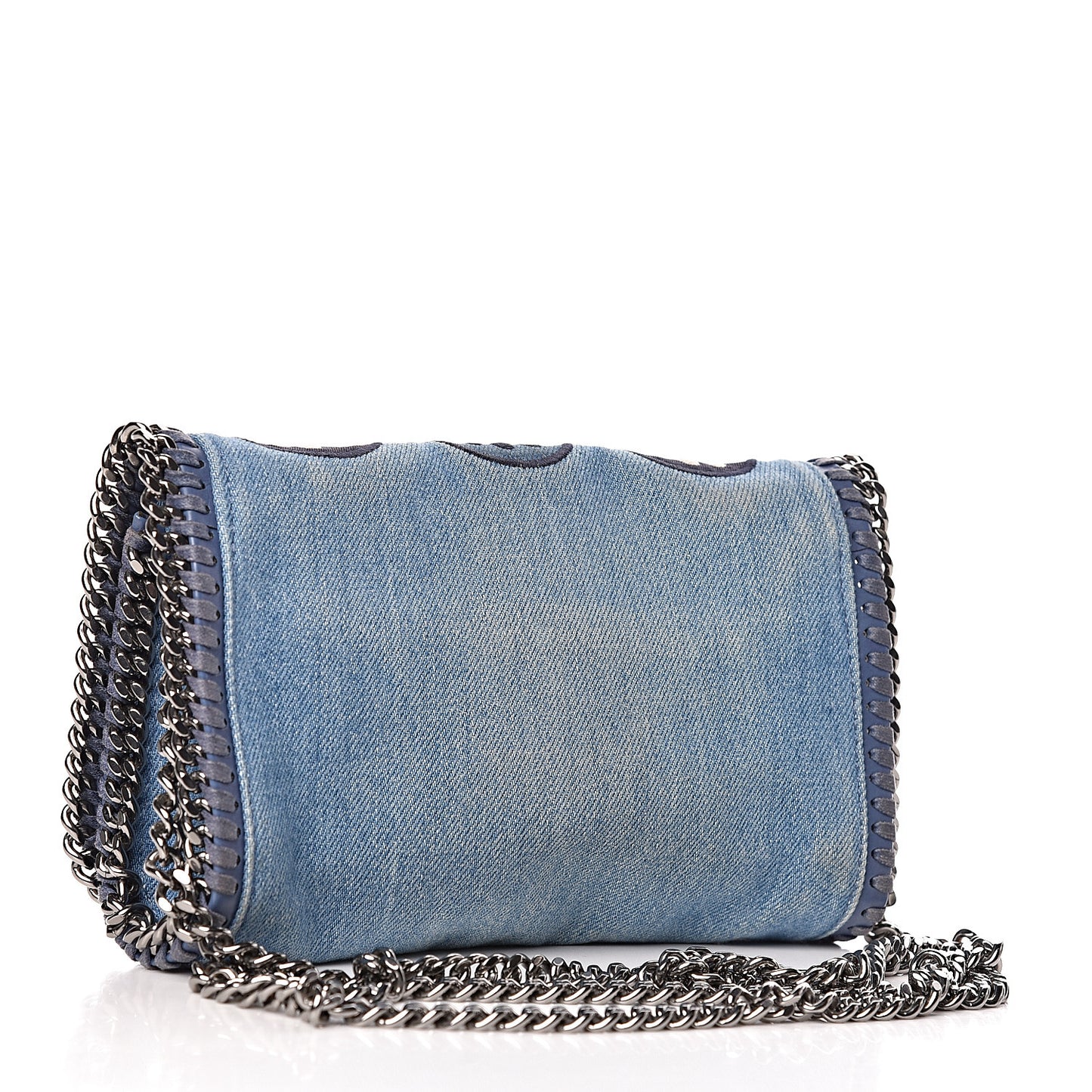 Eco Denim Embroidered Zigarette Falabella Crossbody Blue
