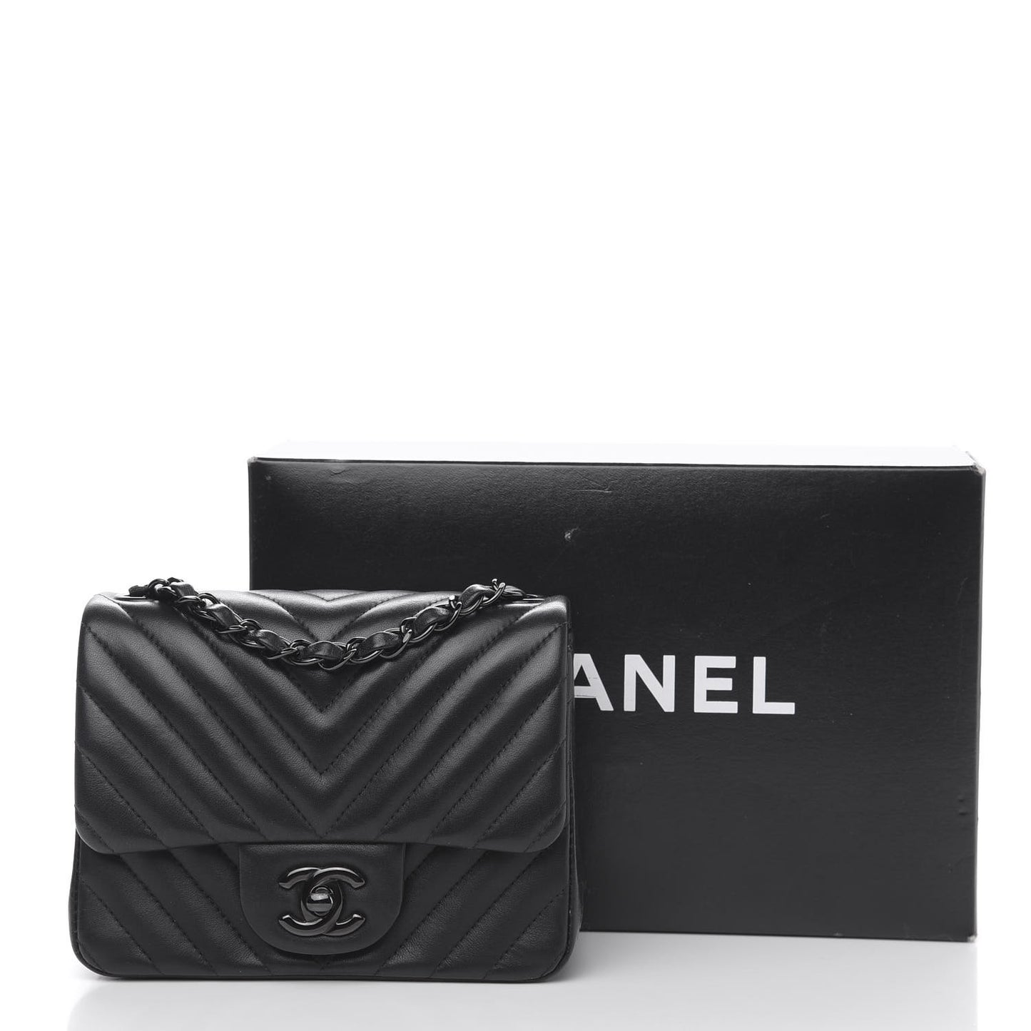Lambskin Chevron Quilted Mini Square Flap So Black