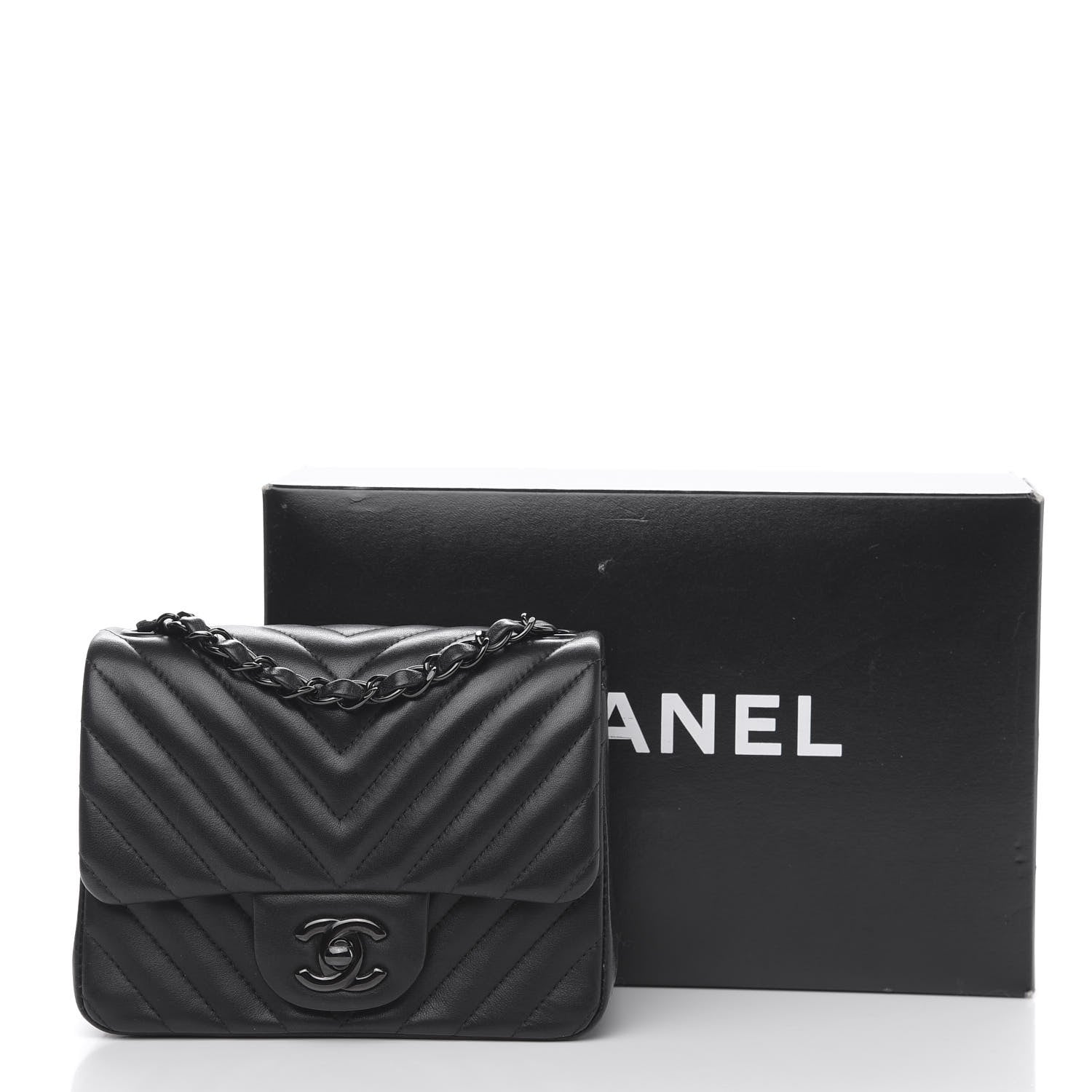 Chanel Lambskin Chevron Quilted Mini Square Flap So Black 11 of 11