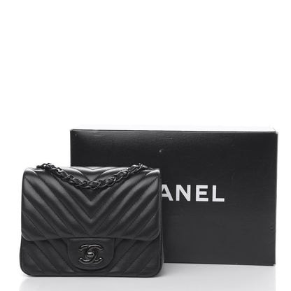 Chanel Lambskin Chevron Quilted Mini Square Flap So Black 11 of 11
