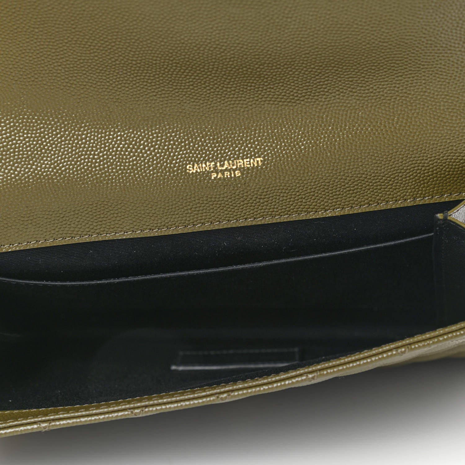 Saint Laurent Grain De Poudre Textured Mixed Matelasse Triquilt Monogram Clutch Vert Kaki 5 of 8