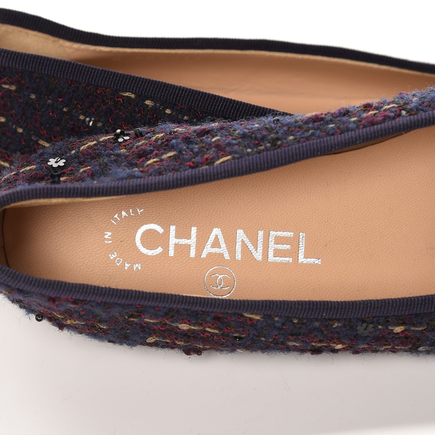 Chanel Tweed Flannel Cap Toe Ballerina Flats 37 Navy 6 of 10