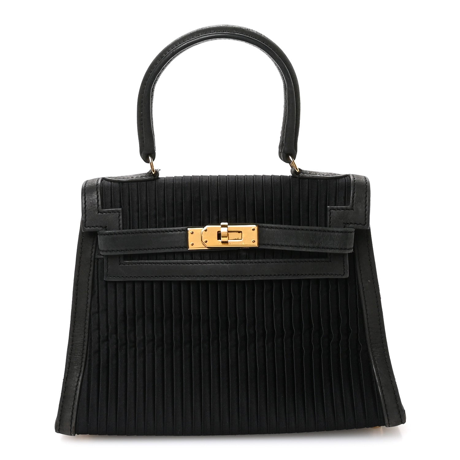 Hermes Silk Veau Doblis Pleated Mini Kelly Sellier 20 Black 1 of 10