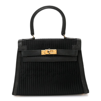Hermes Silk Veau Doblis Pleated Mini Kelly Sellier 20 Black 1 of 10