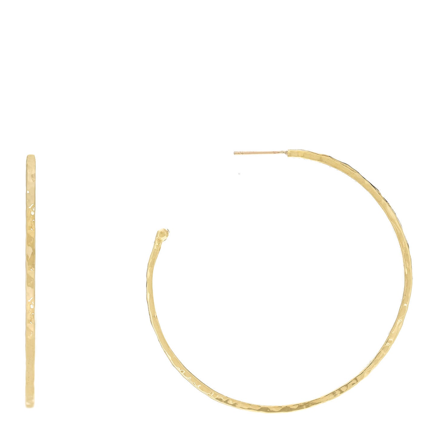 18K Yellow Gold Medium Hammered Hoop Earrings