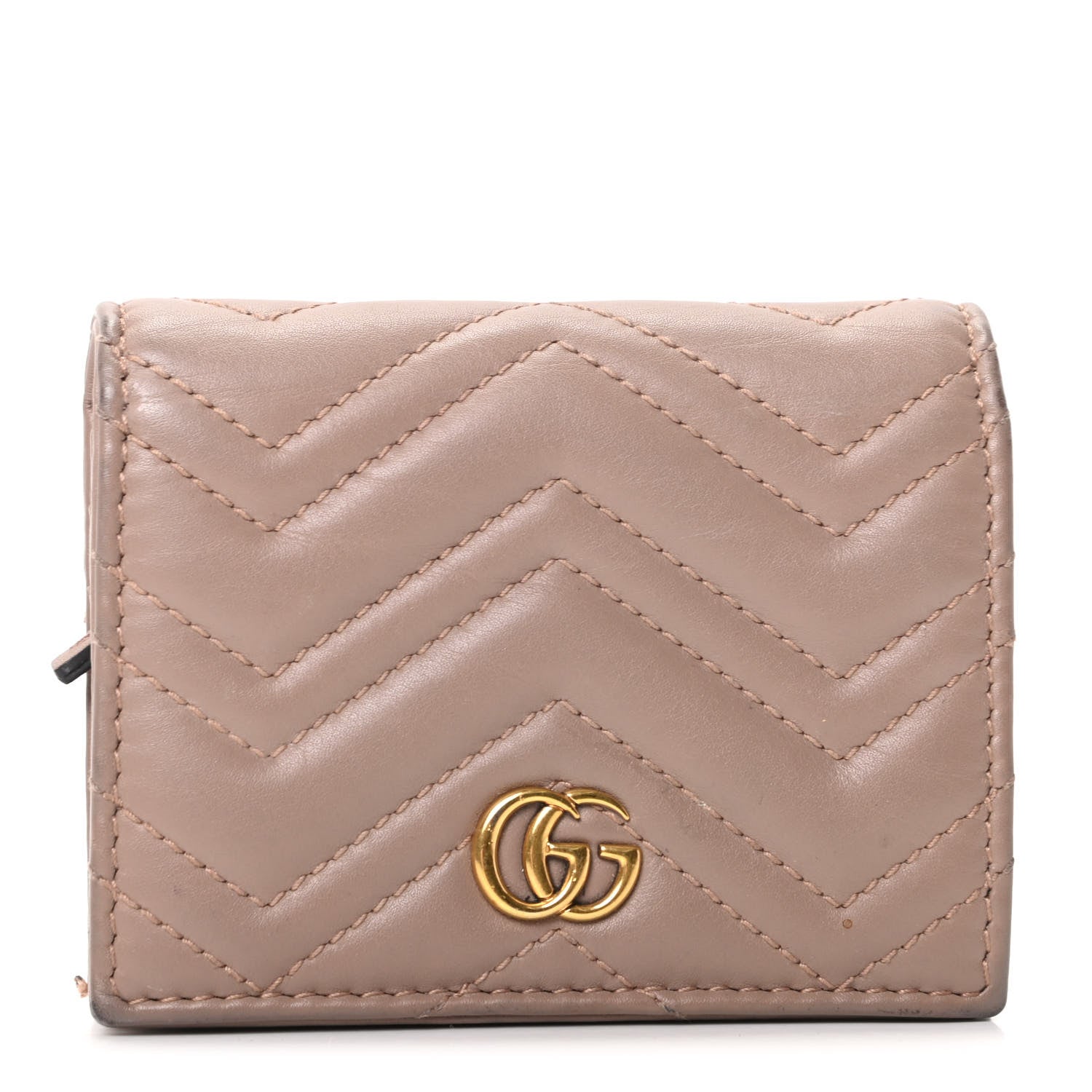 Gucci Calfskin Matelasse GG Marmont Card Case Wallet Porcelain Rose 1 of 8