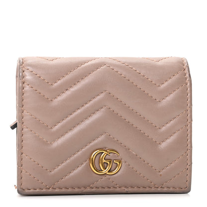 Gucci Calfskin Matelasse GG Marmont Card Case Wallet Porcelain Rose 1 of 8
