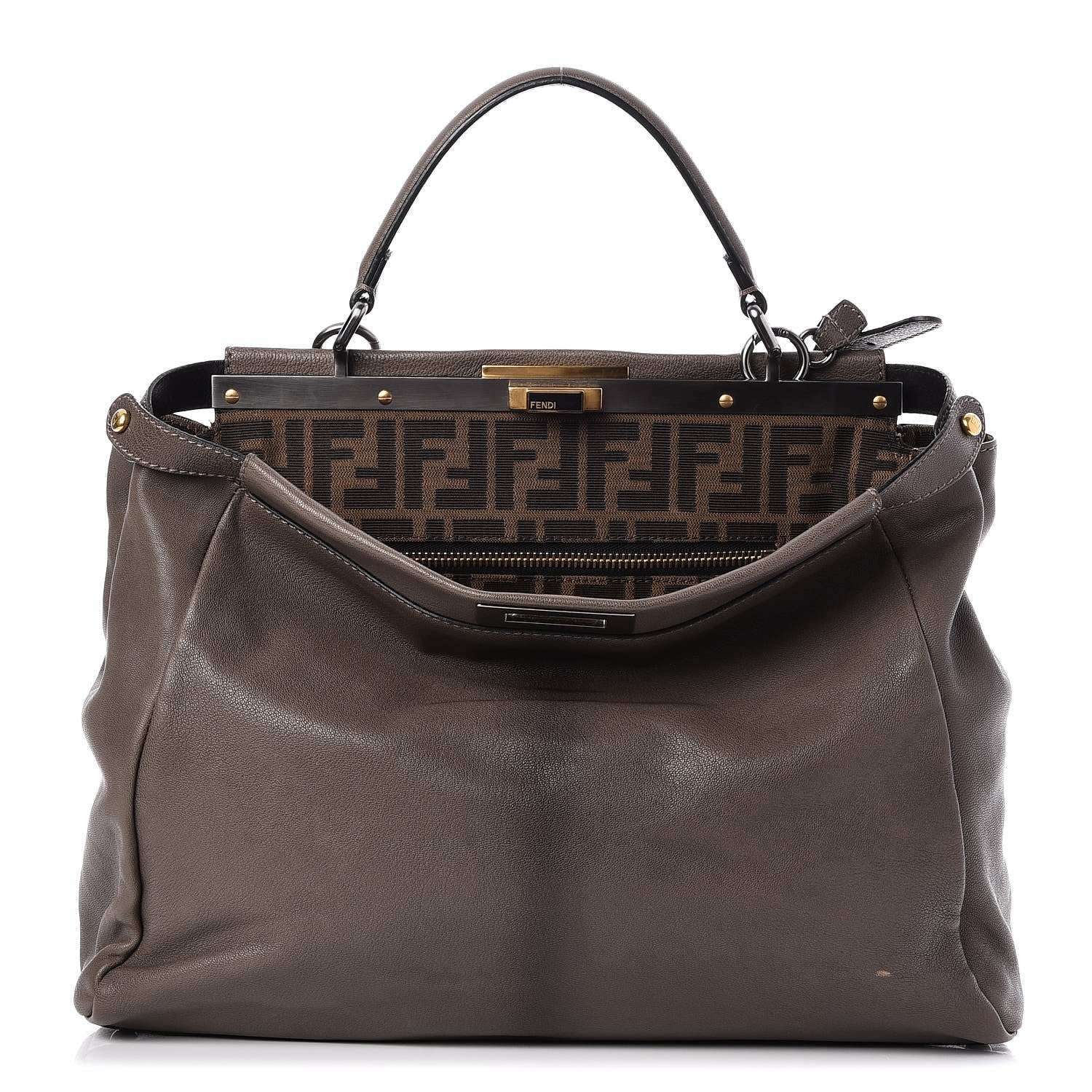 Fendi Goatskin Zucca Large Peekaboo Iconic Satchel Taupe Tobacco Moro 1 of 10