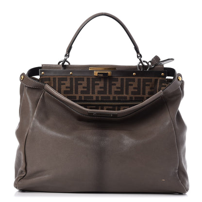 Fendi Goatskin Zucca Large Peekaboo Iconic Satchel Taupe Tobacco Moro 1 of 10