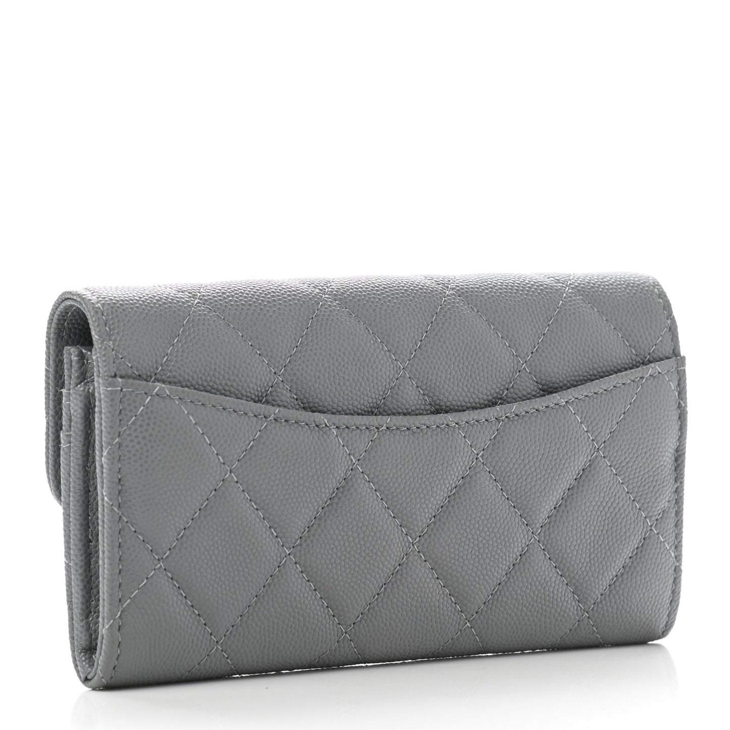Caviar Quilted Medium Flap Wallet Grey