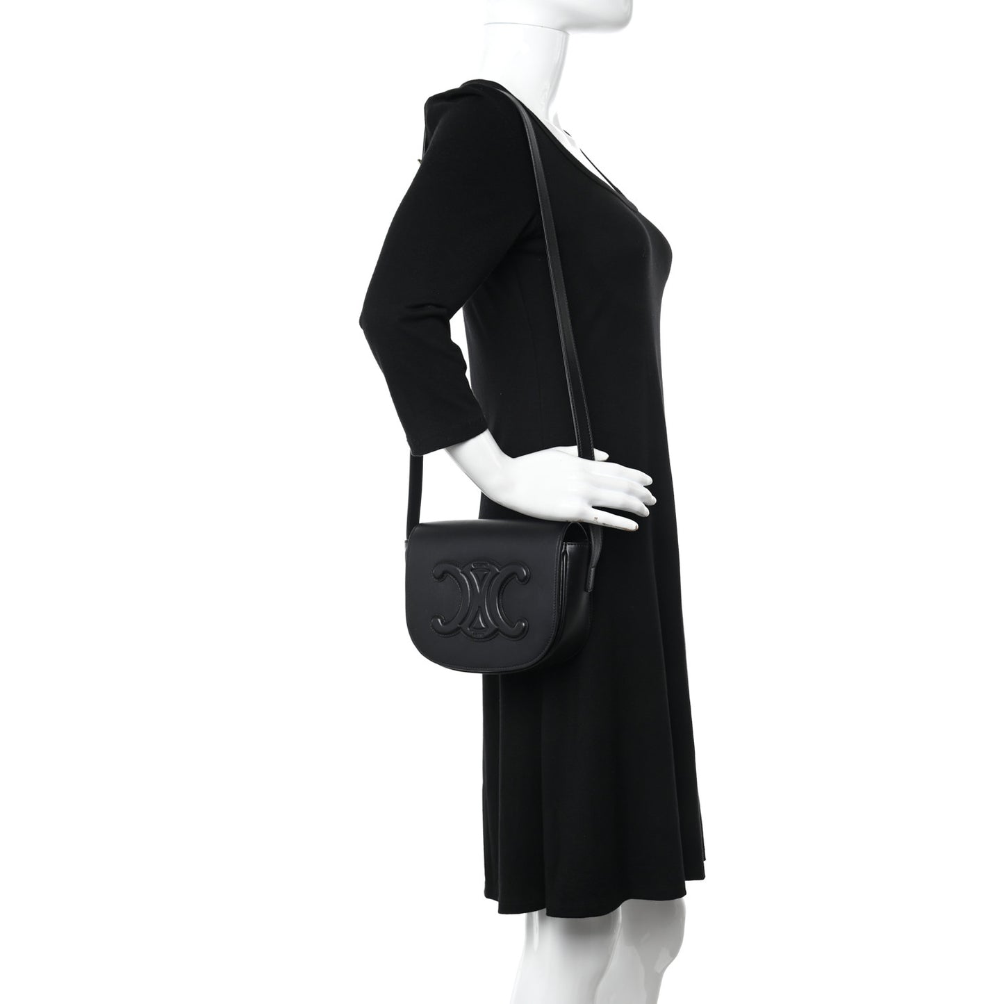 Smooth Calfskin Cuir Triomphe Folco Crossbody Bag Black
