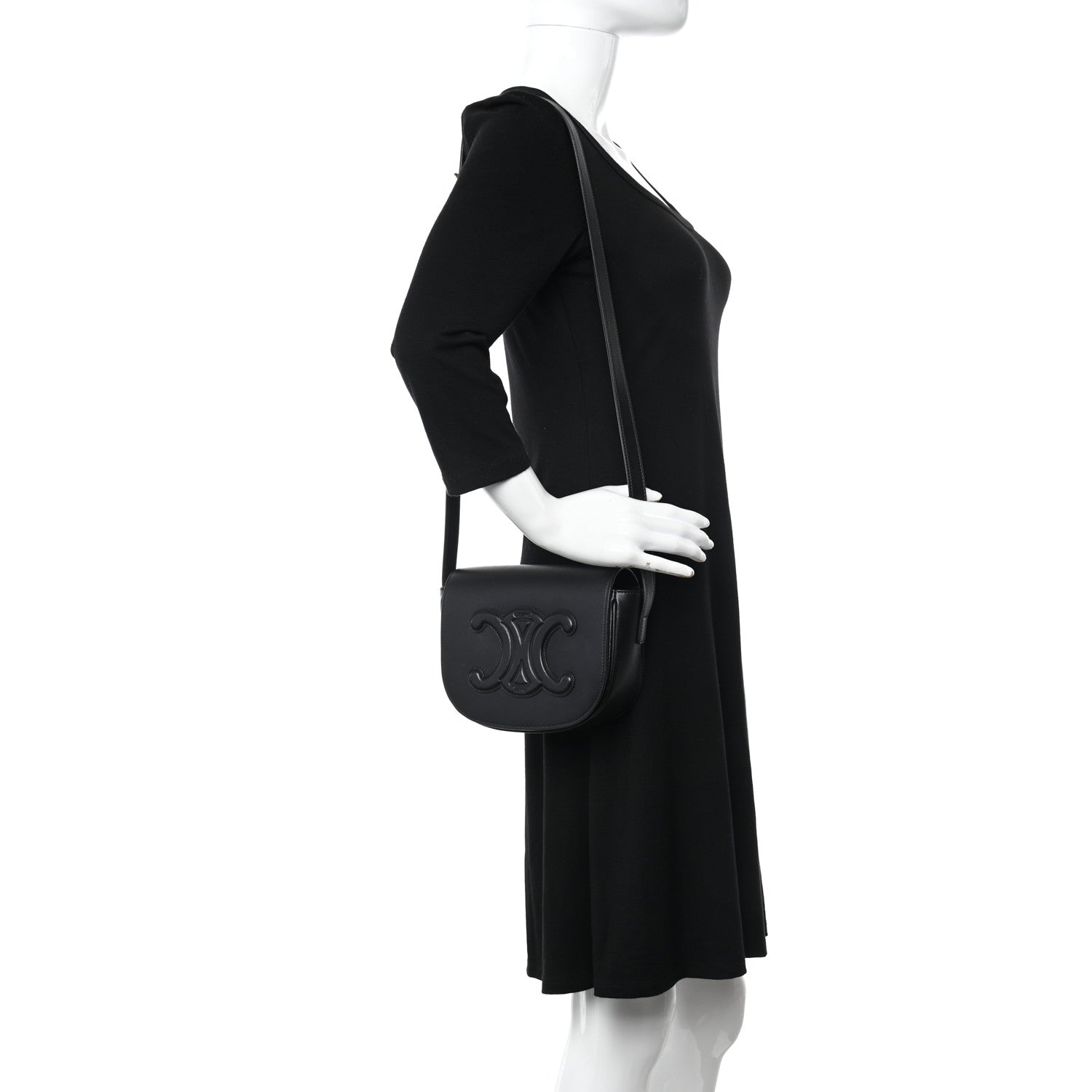 Celine Smooth Calfskin Cuir Triomphe Folco Crossbody Bag Black 2 of 12
