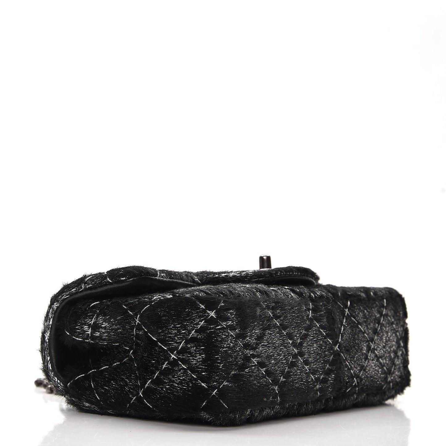 Metallic Pony Hair Quilted Extra Mini Flap Dark Silver