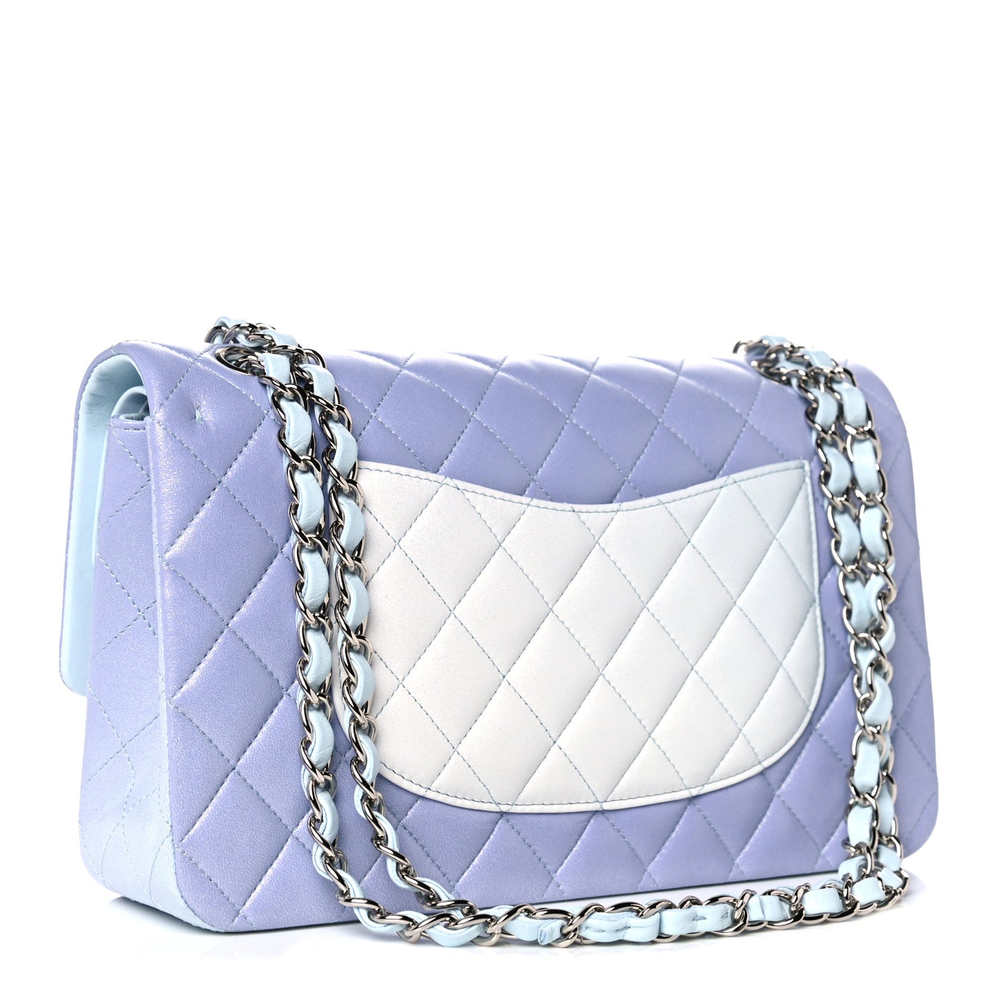 Perforated Lambskin Quilted Medium Double Flap Light Blue Light Purple White