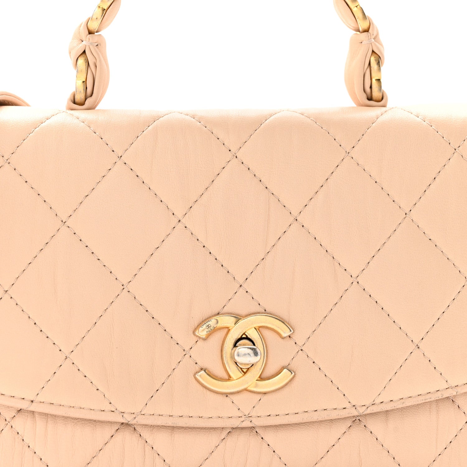 Chanel Crumpled Lambskin Quilted Small CC Links Top Handle Flap