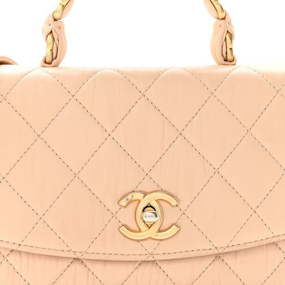 Chanel Crumpled Lambskin Quilted Small CC Links Top Handle Flap Beige 8 of 17