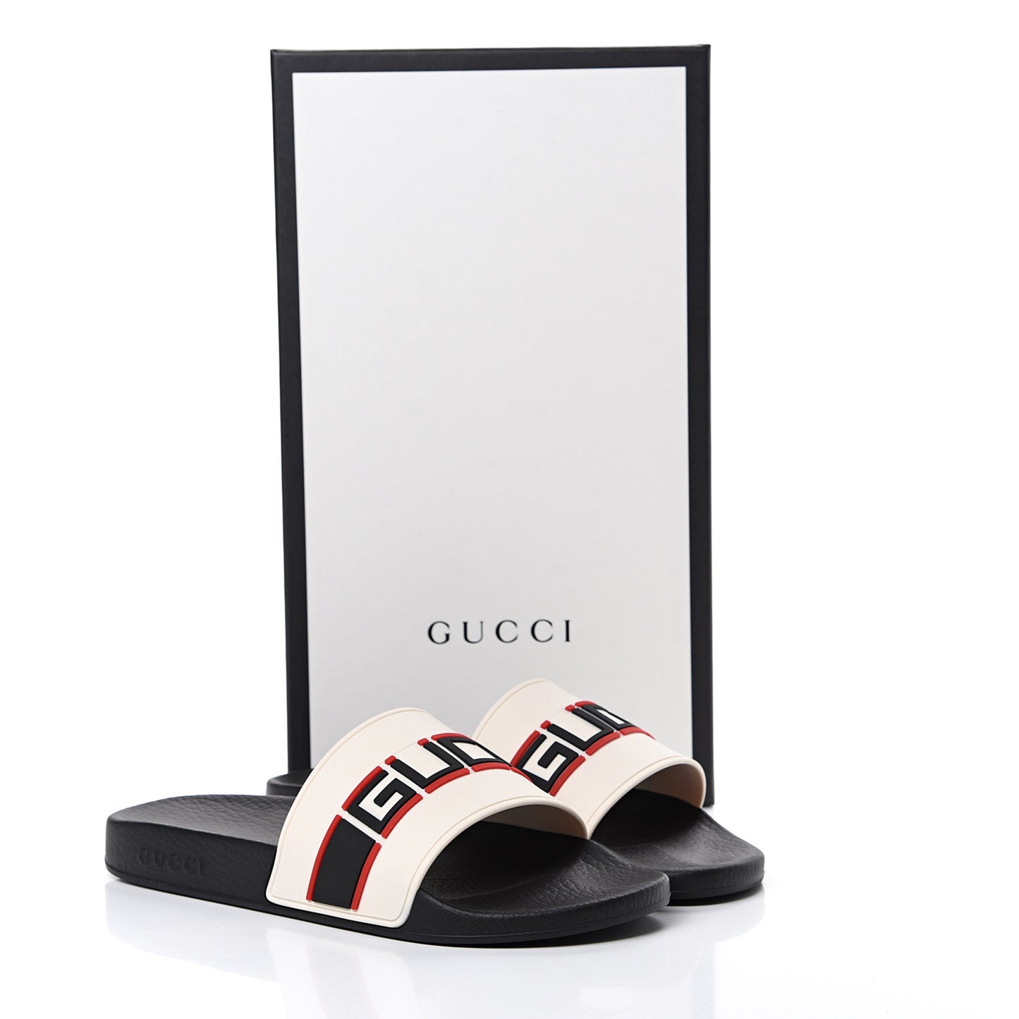 Rubber Stripe Mens Pool Slide Sandals 8 Ecru Poppy Black