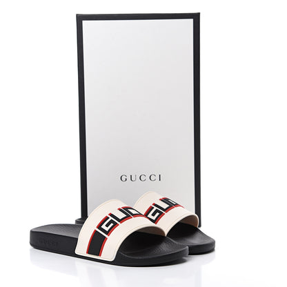 Gucci Rubber Stripe Mens Pool Slide Sandals 8 Ecru Poppy Black 7 of 7