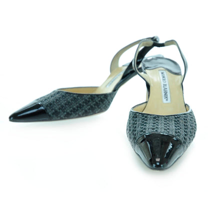 FASHIONPHILE MANOLOBLAHNIKWovenPatentCapToeCarolynePumps36Black 1 of 7