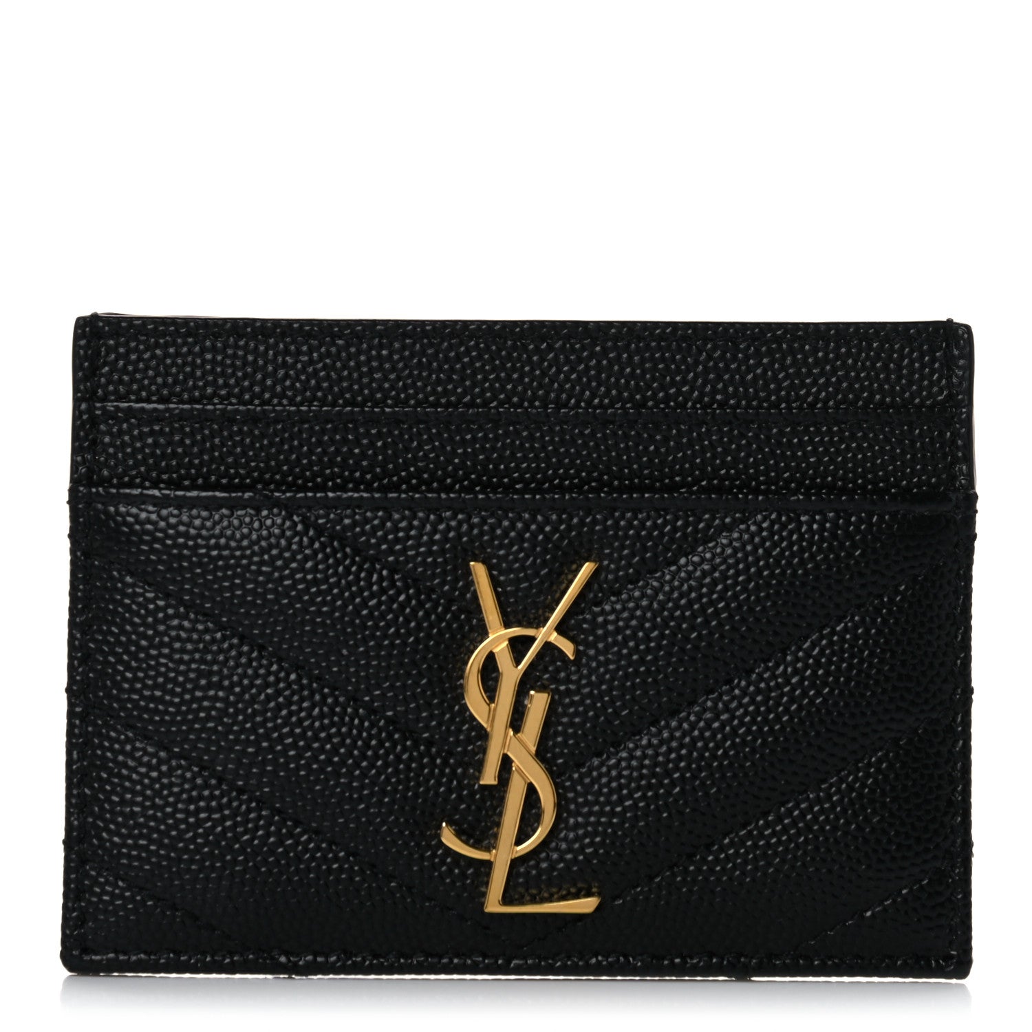 Saint Laurent Grain De Poudre Matelasse Chevron Monogram Credit Card Case Black 1 of 8