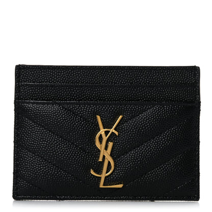 Saint Laurent Grain De Poudre Matelasse Chevron Monogram Credit Card Case Black 1 of 8