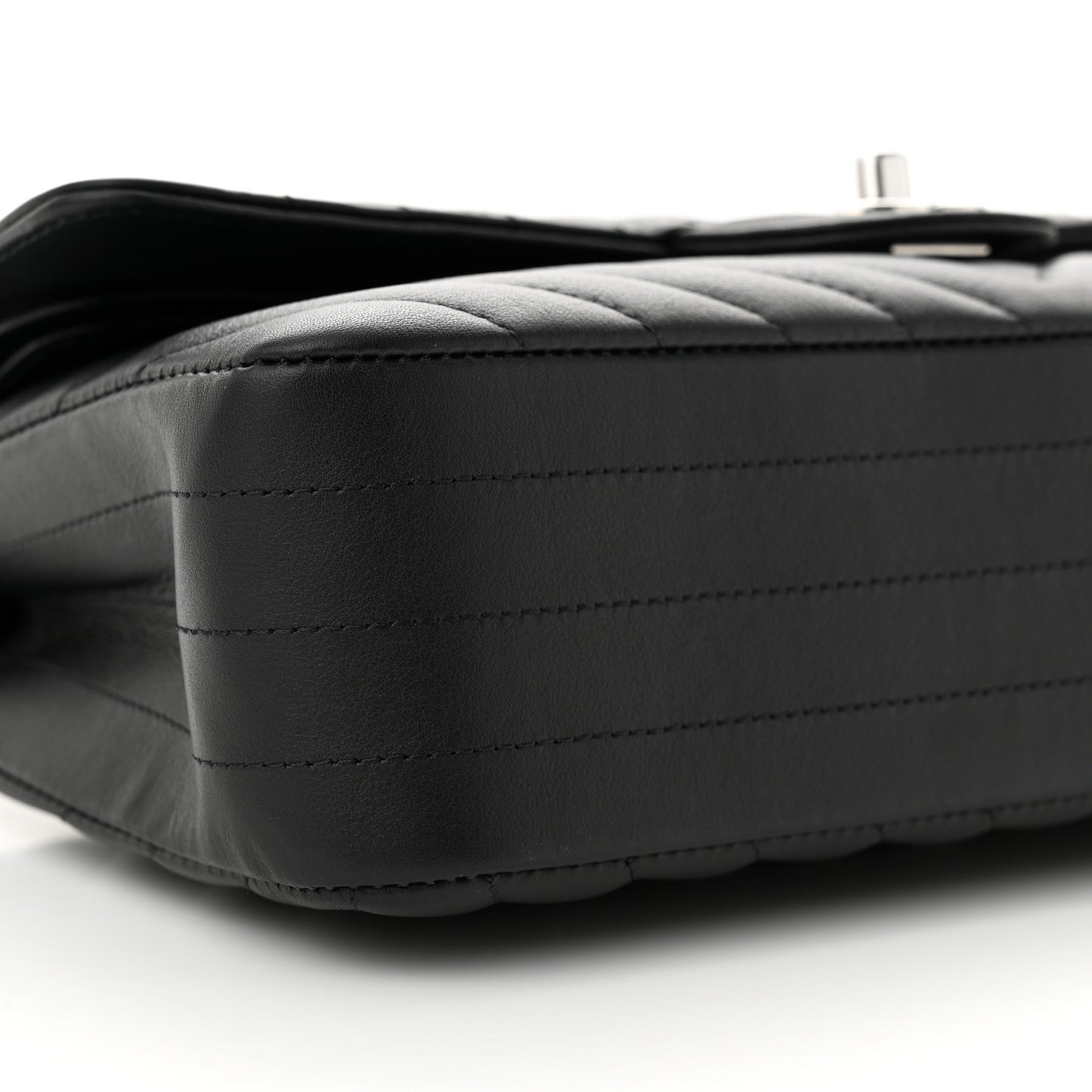 Calfskin Chevron Quilted Medium Double Flap Black