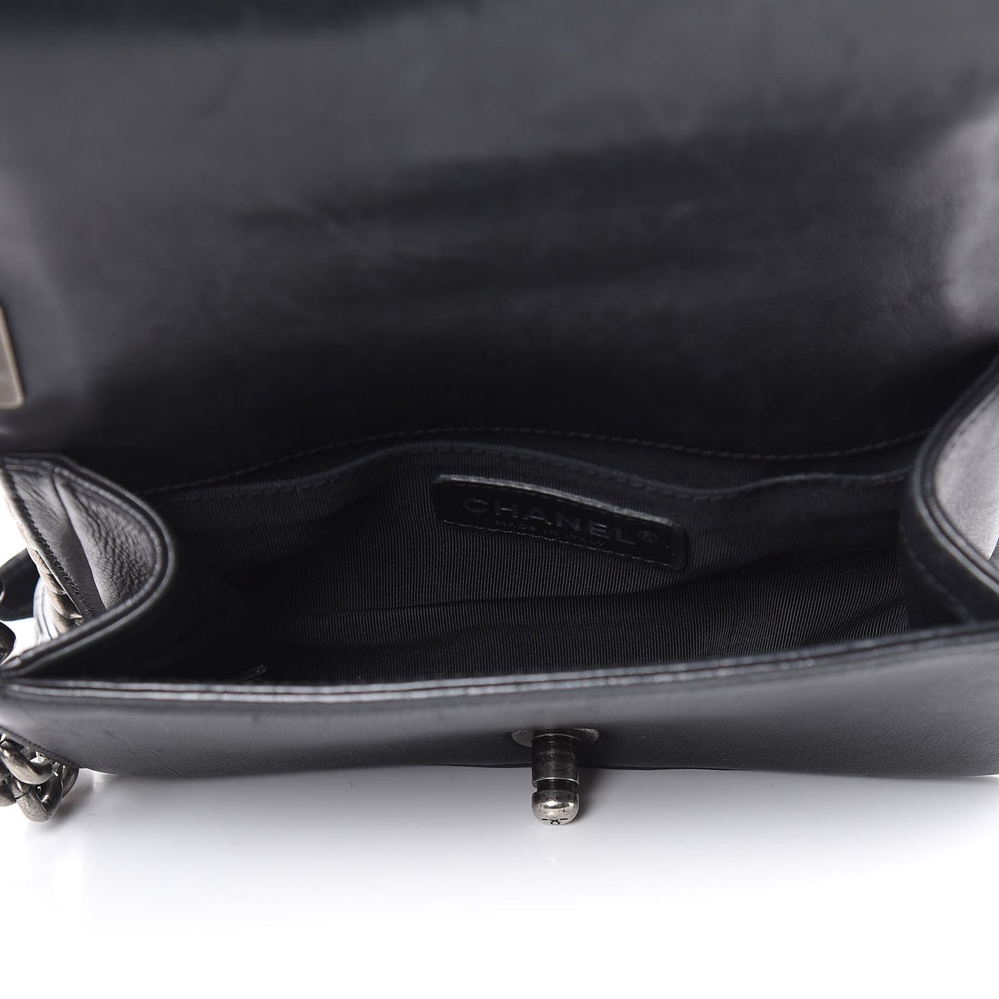 Calfskin Quilted Small Boy Flap Black