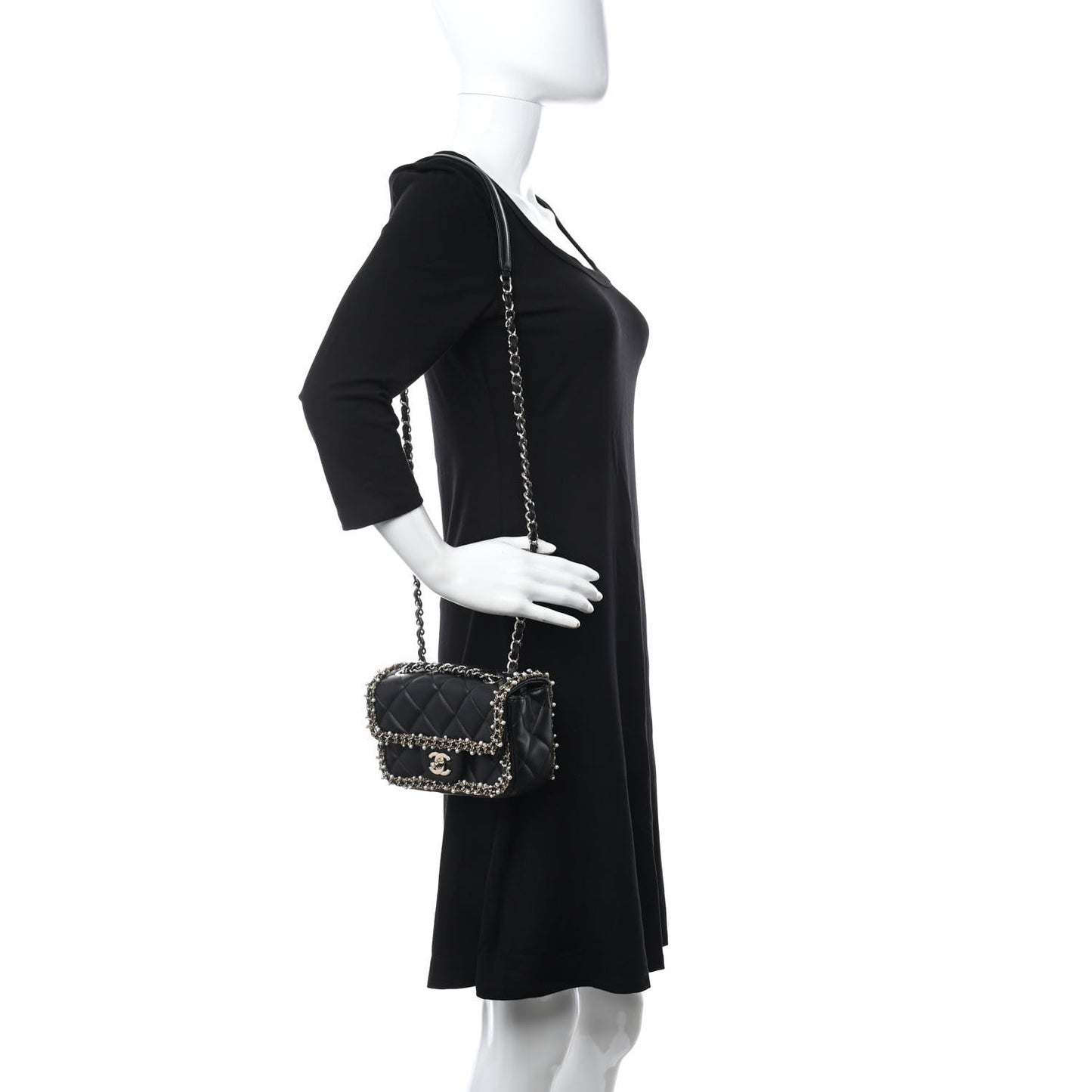 Lambskin Quilted Pearl Edge Mini Rectangular Flap Bag Black