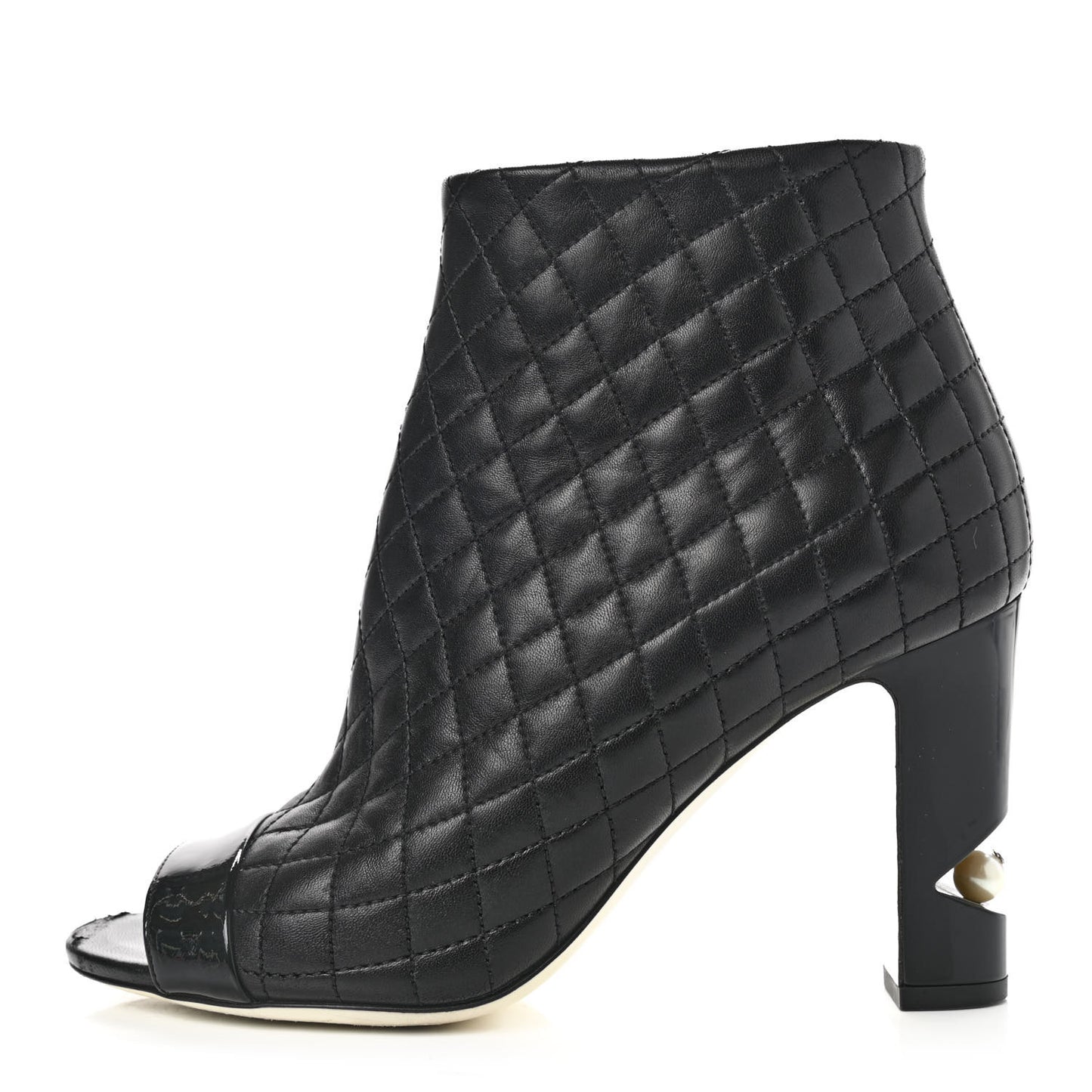 Lambskin Quilted Patent Short Boots 37.5 Black