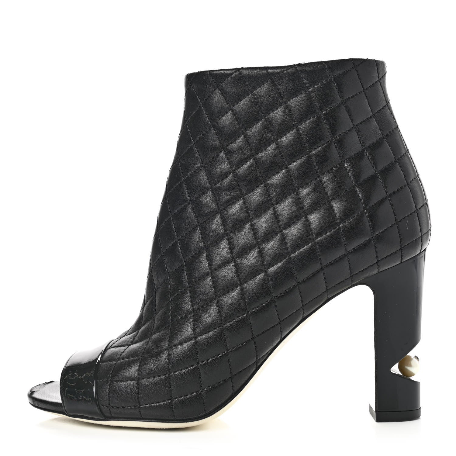 Chanel Lambskin Quilted Patent Short Boots 37.5 Black 1 of 12