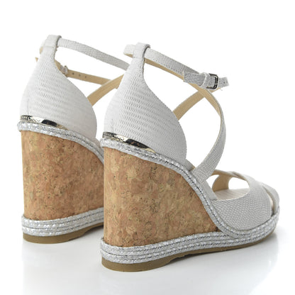 Jimmy Choo Snakeskin Embossed Cork Alanah Wedge Sandals 39.5 Latte 4 of 8