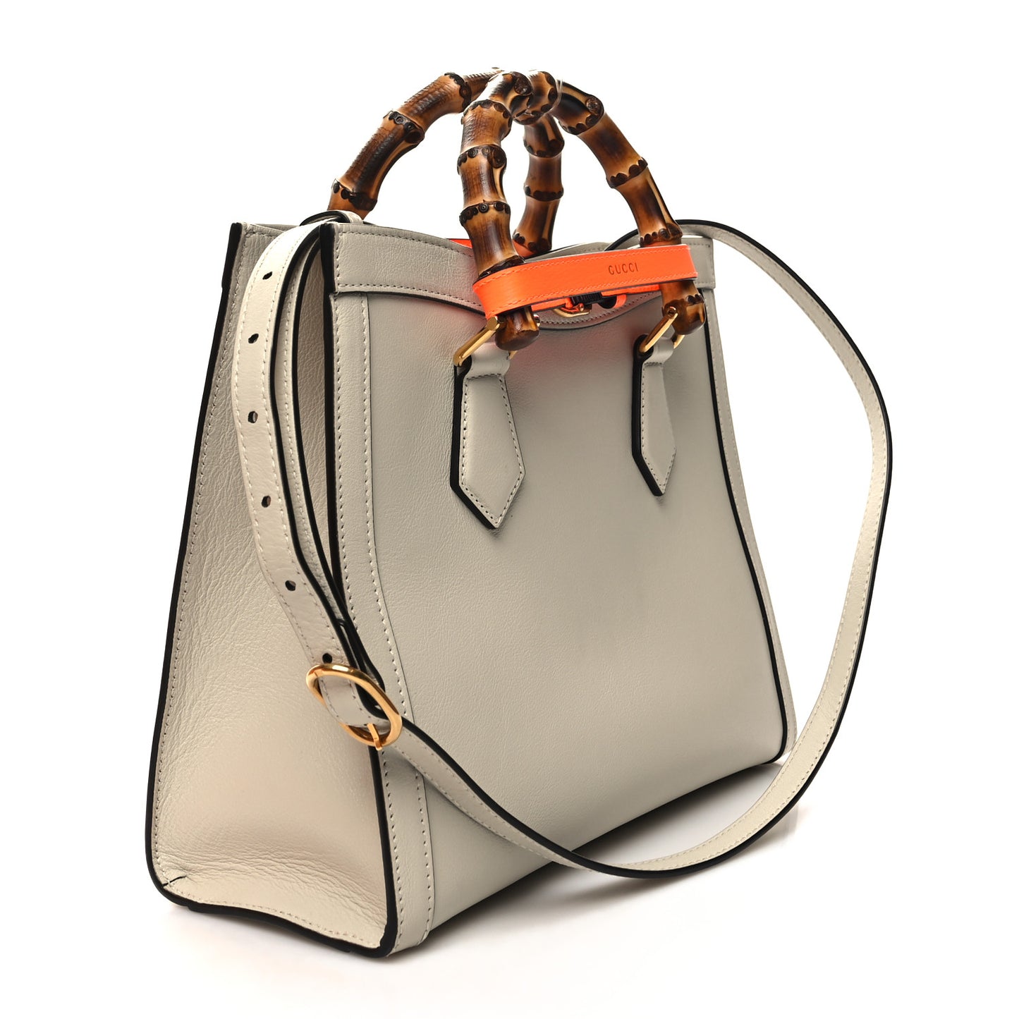 Wonka Grain Calfskin Small Diana Tote Bag Mystic White Orange Fluo