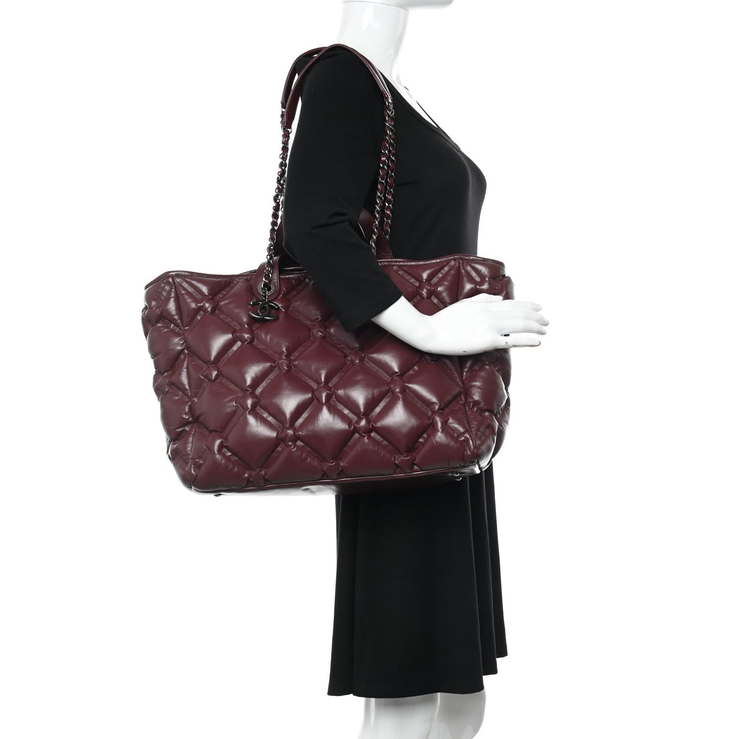 Calfskin Quilted Large Chesterfield Tote Burgundy