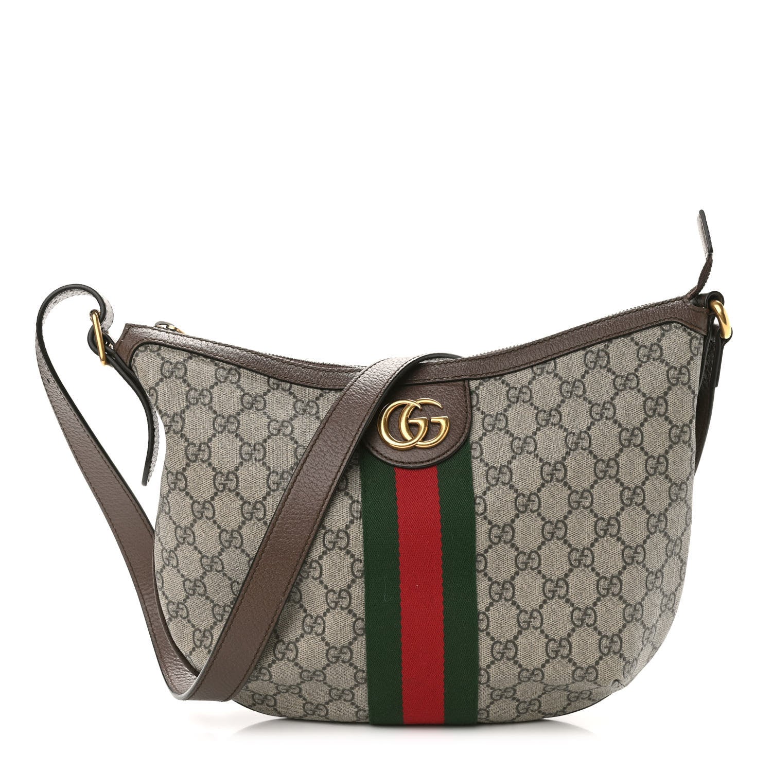 Gucci GG Supreme Monogram Web Small Ophidia Half Moon Hobo Brown 1 of 11