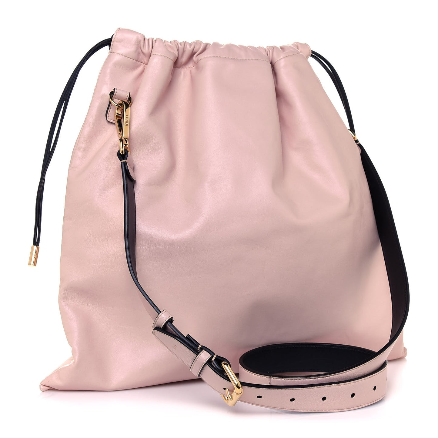 Soft Nappa Logo Medium Drawstring Pouch Bag Rosa Quarzo Black