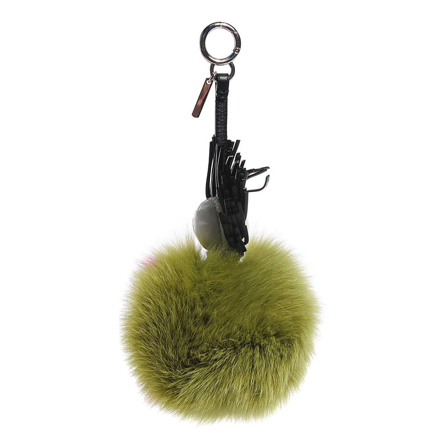 Fox Fur Shiny Nappa Super Karlito Pom Pom Bag Charm Malachite Multicolor Black
